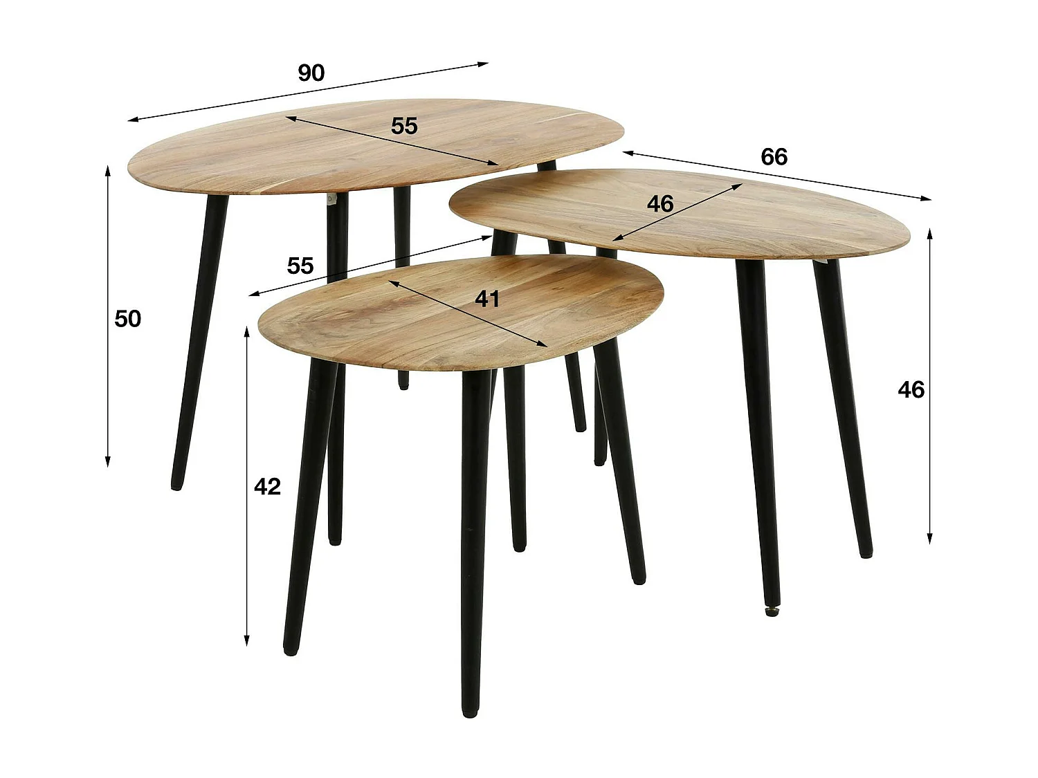 Table de salon en bois d'acacia forme organique (lot de 3) MELBOURNE