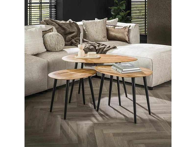 Table de salon en bois d'acacia forme organique (lot de 3) MELBOURNE
