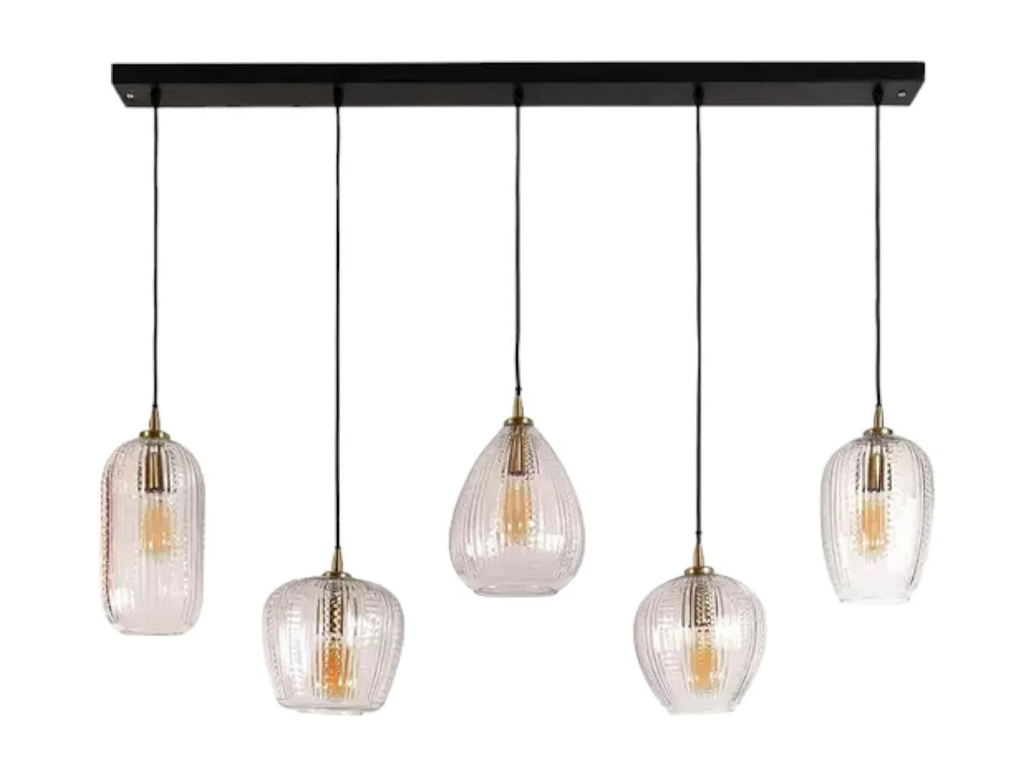 Suspension en verre travaillé 5 lampes NOVA