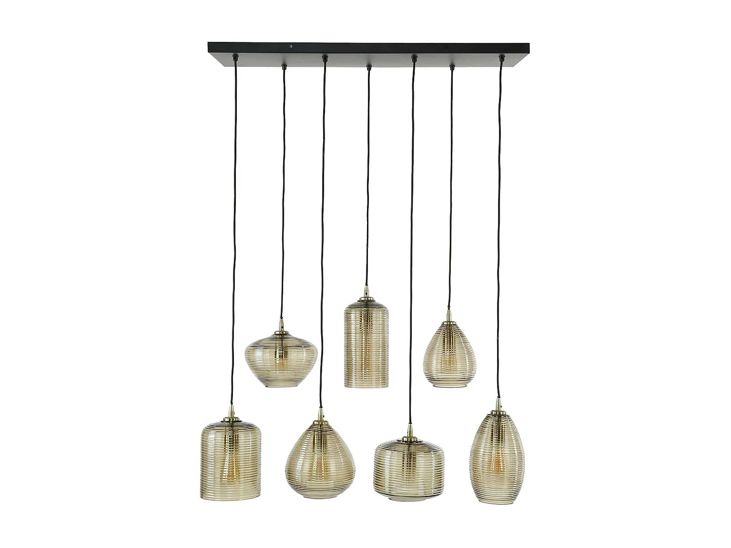 Suspension en verre strié 7 lampes ambrées NOVA