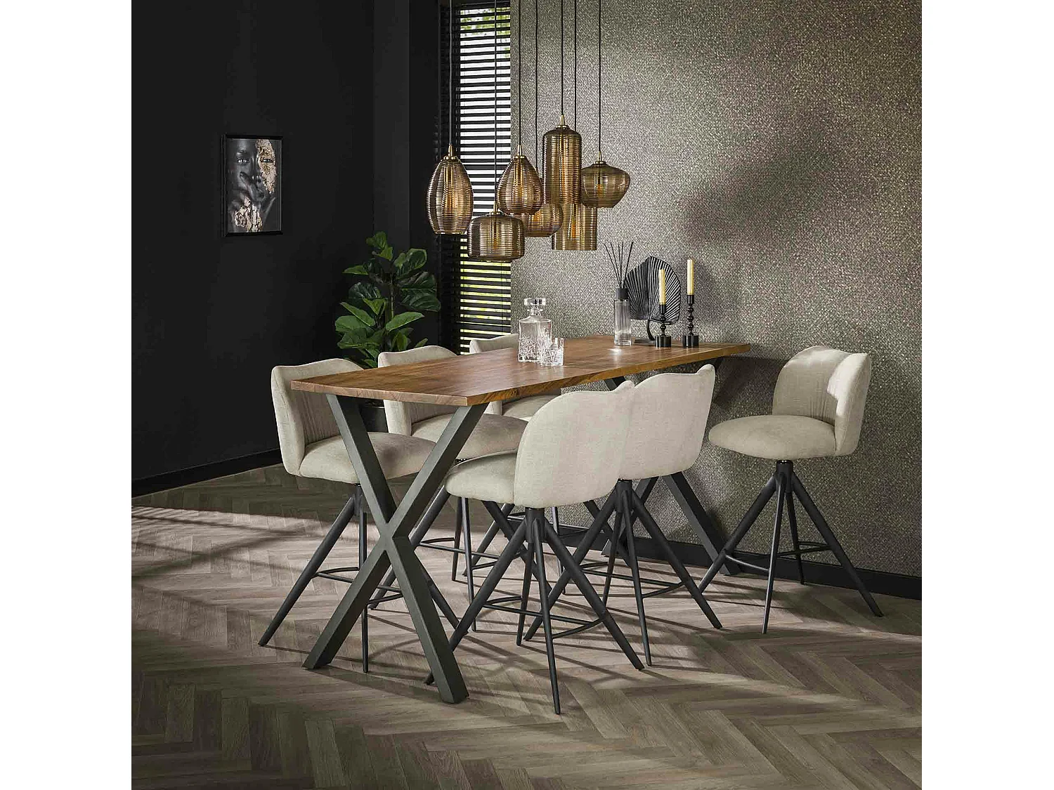 Suspension en verre strié 7 lampes ambrées NOVA