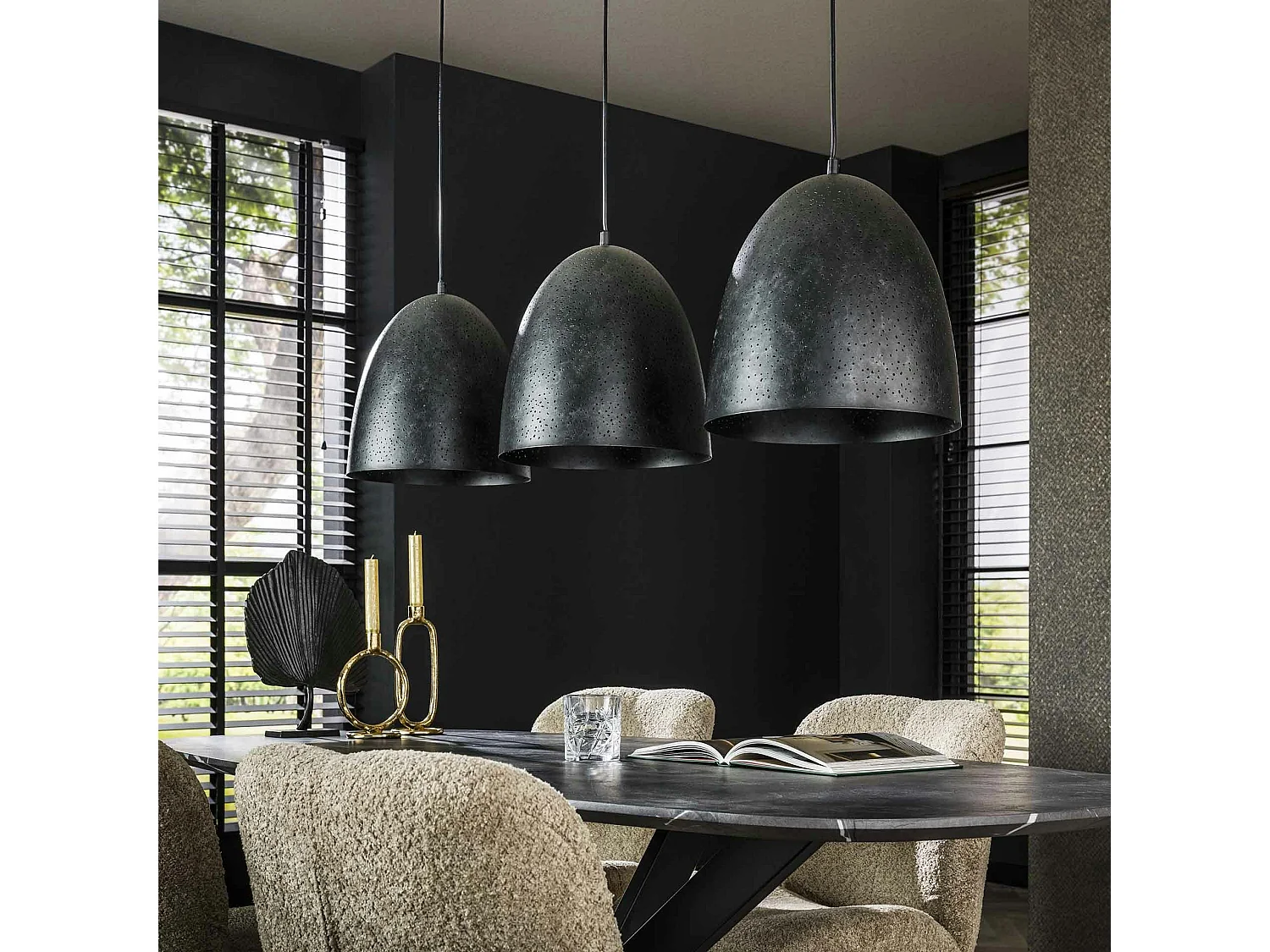 Suspension de table en métal, 3 abat-jour XL perforés RALF