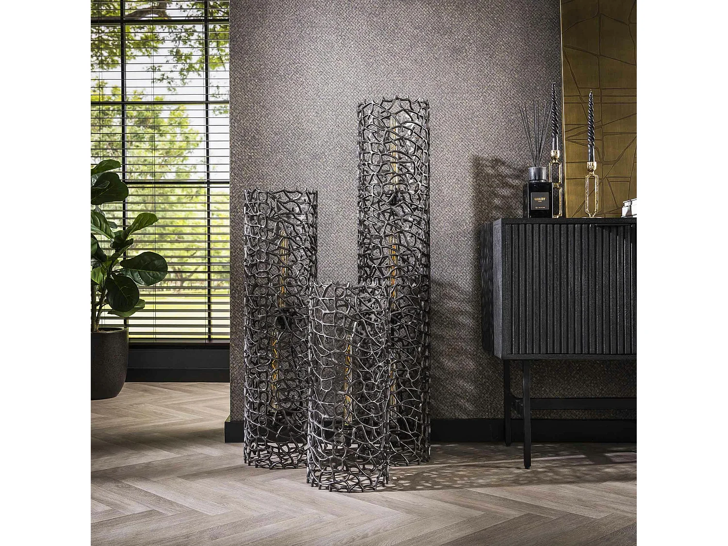 Lampadaire décoratif en métal effet toile H 92 cm RALF