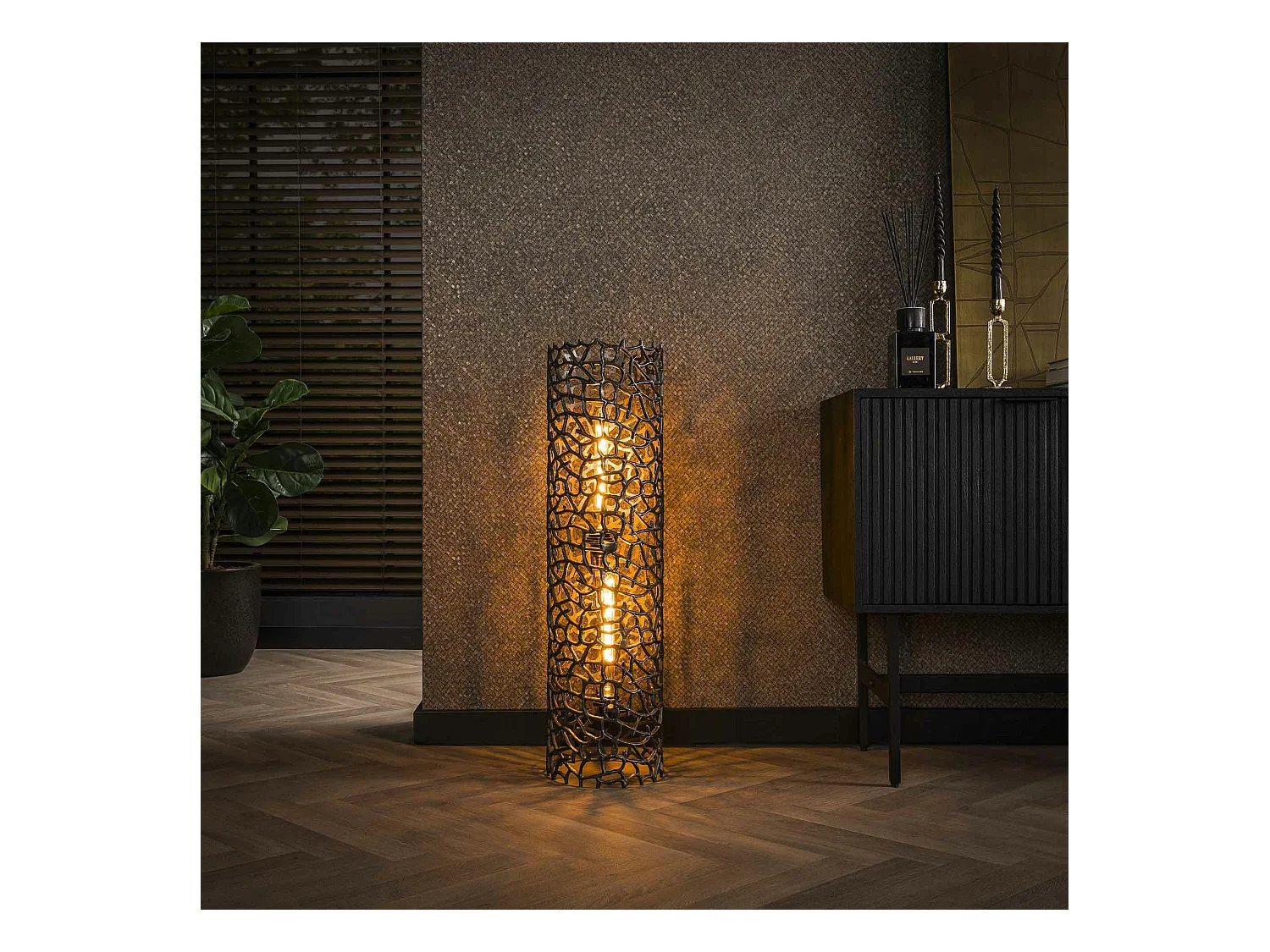 Lampadaire décoratif en métal effet toile H 92 cm RALF