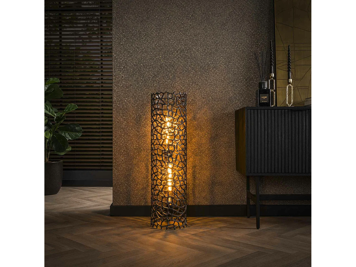 Lampadaire décoratif en métal effet toile H 92 cm RALF