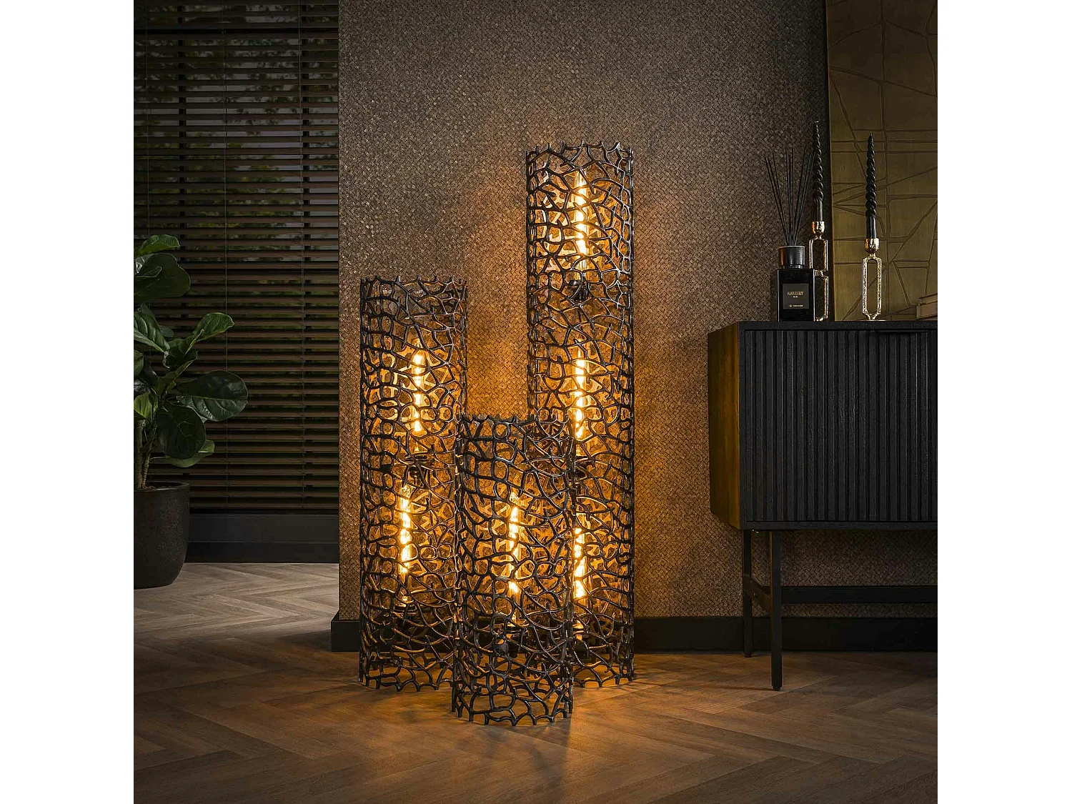 Lampadaire décoratif en métal effet toile H 92 cm RALF