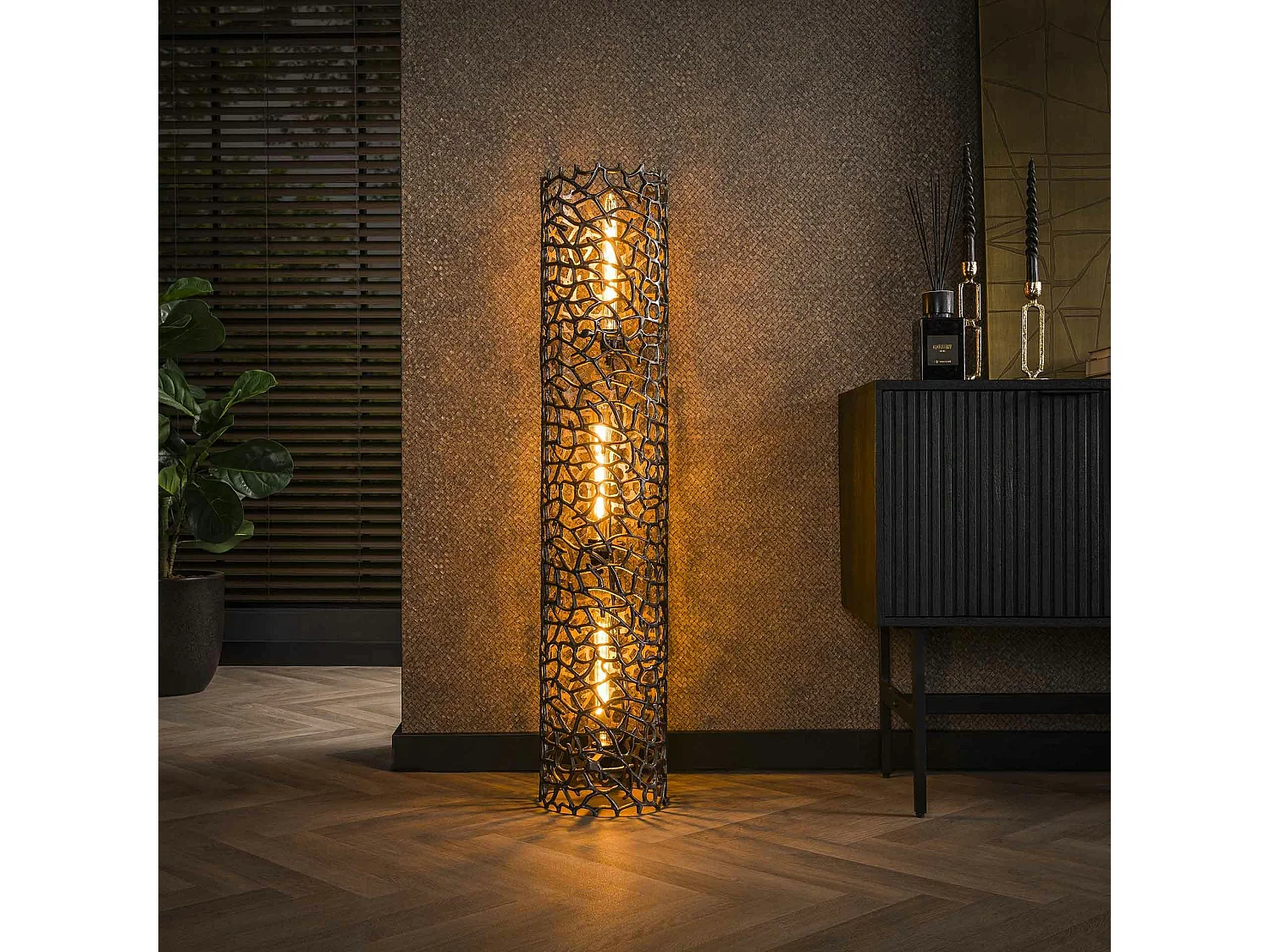 Lampadaire décoratif en métal effet toile H 122 cm RALF