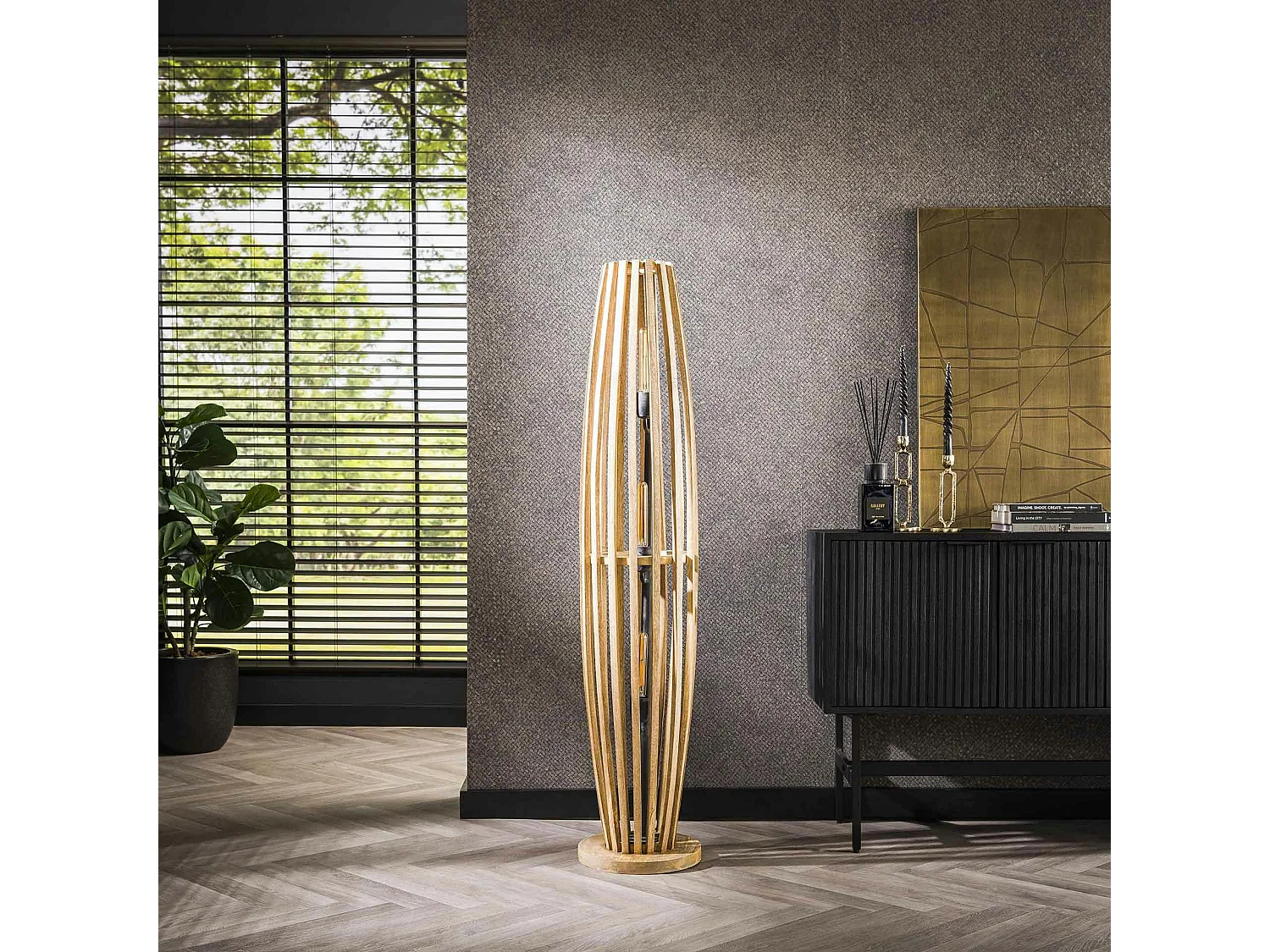 Lampadaire en bois de manguier ajouré 3 lampes LUCKNOW