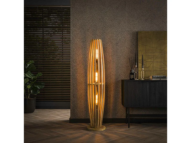 Lampadaire en bois de manguier ajouré 3 lampes LUCKNOW