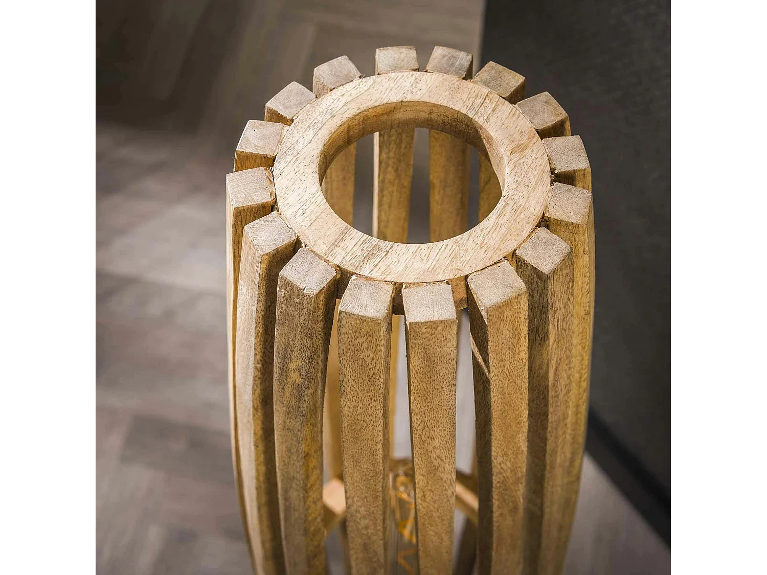 Lampadaire en bois de manguier ajouré 2 lampes LUCKNOW