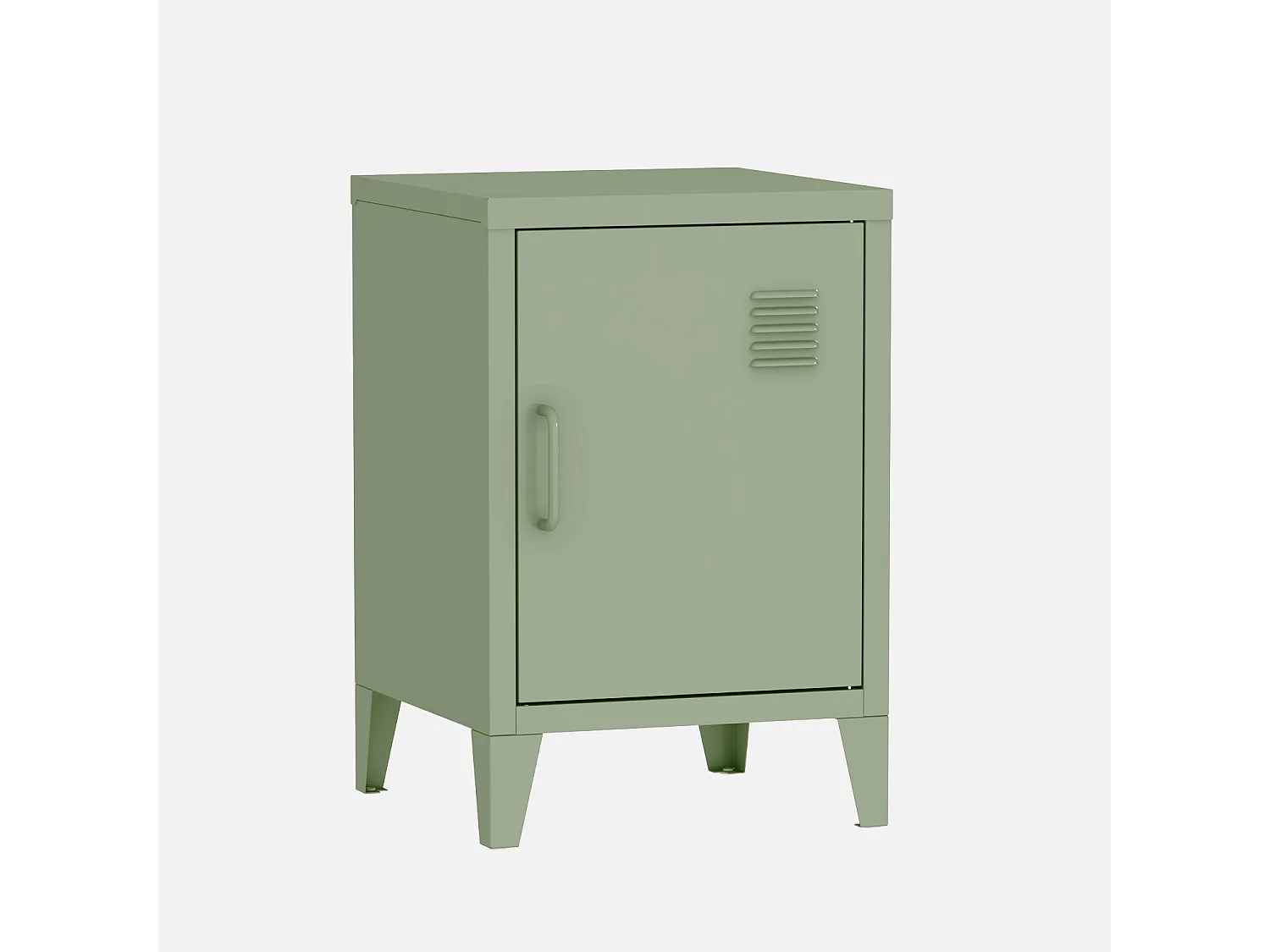 Table de chevet en acier vert. 1 porte. casier. chambre enfant