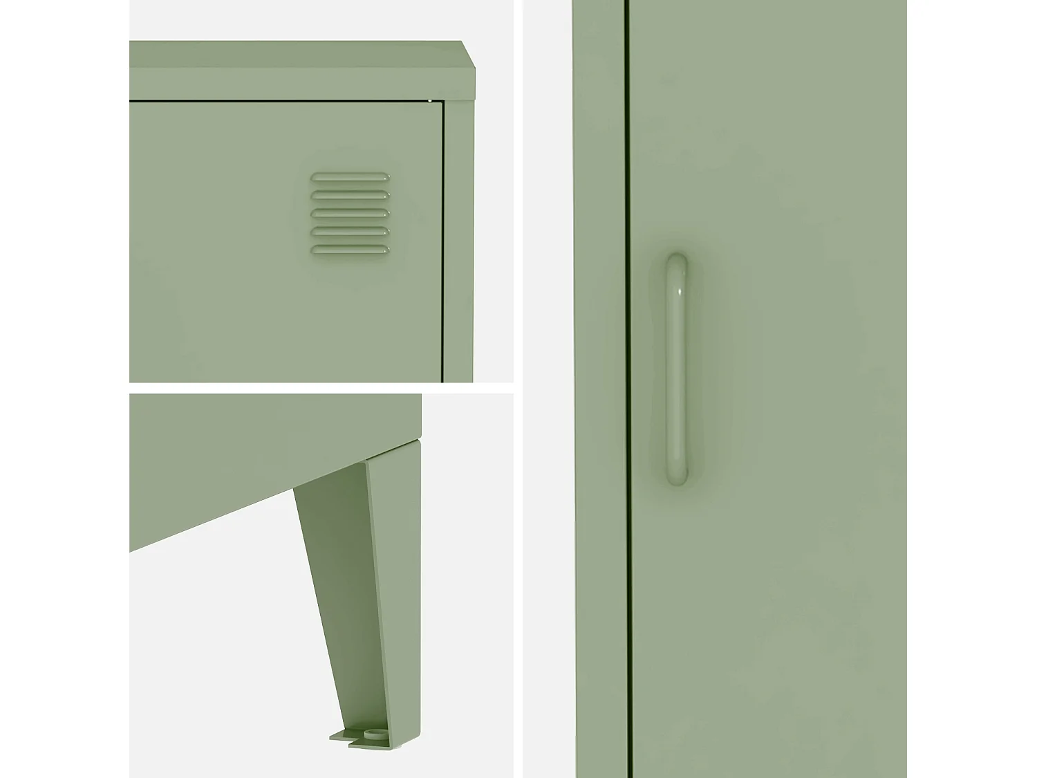 Table de chevet en acier vert. 1 porte. casier. chambre enfant