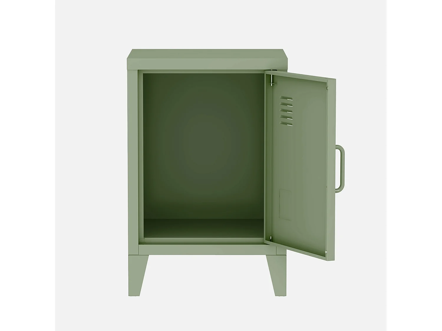 Table de chevet en acier vert. 1 porte. casier. chambre enfant