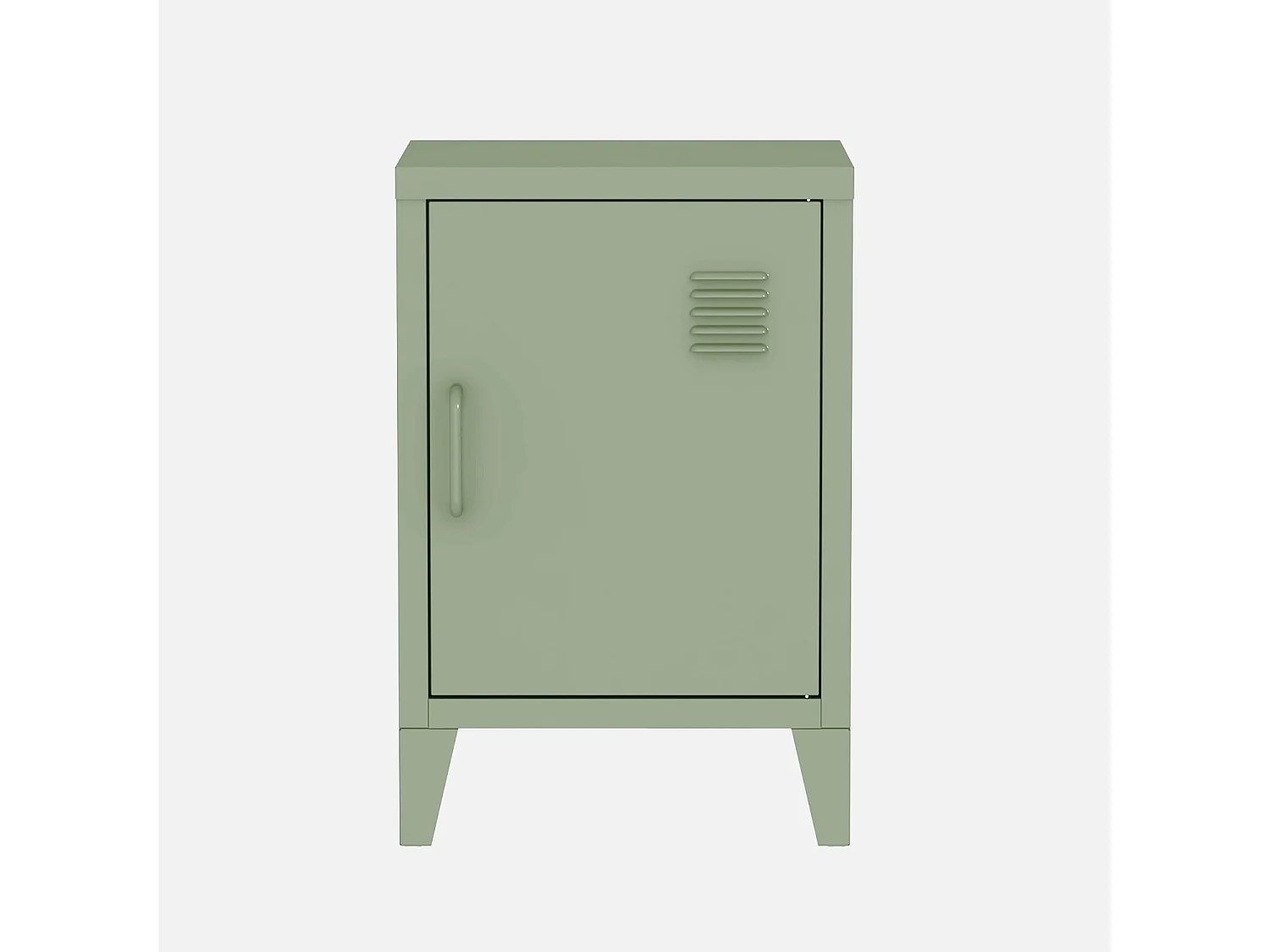 Table de chevet en acier vert. 1 porte. casier. chambre enfant