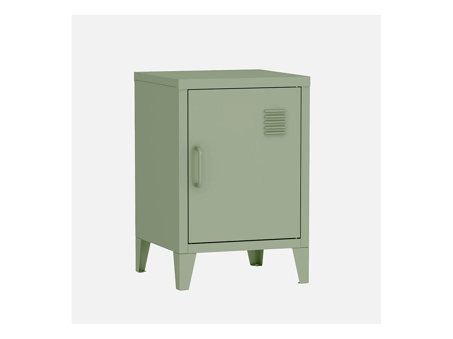 Table de chevet en acier vert. 1 porte. casier