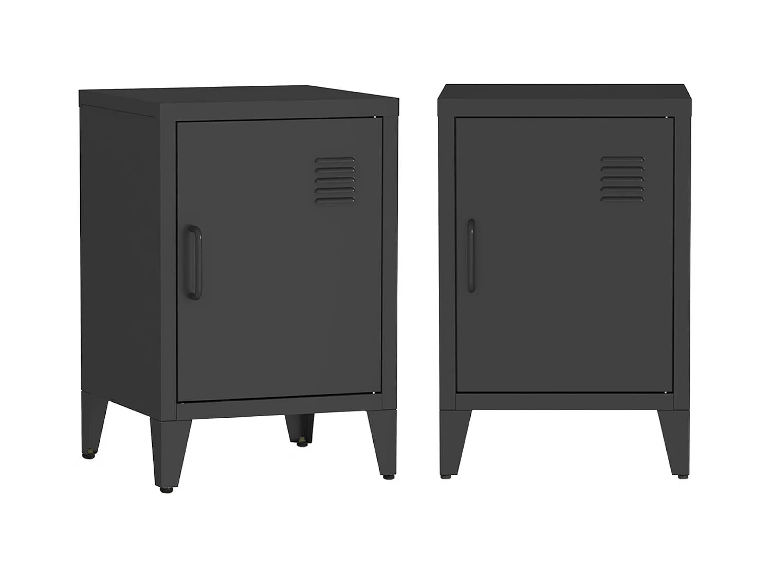 Lot de 2 tables de chevet en acier 1 porte. Noire. casier. L 38 x P 38 x H 55.7 cm