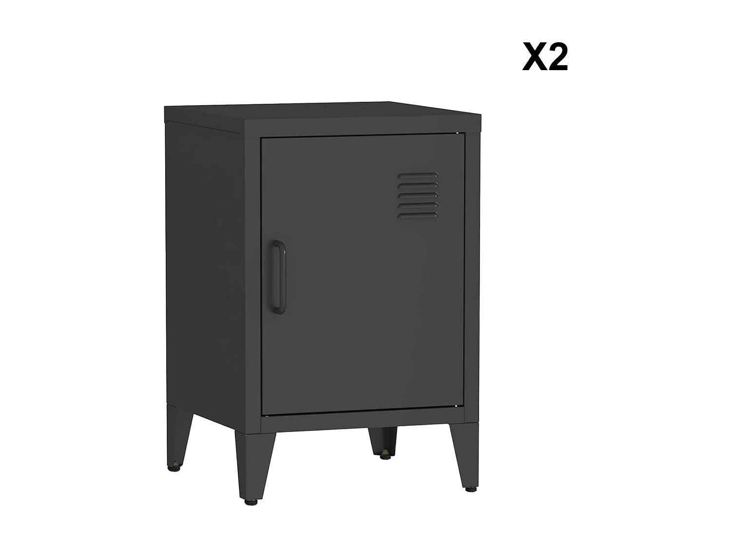Set 2 comodini industriali, 1 anta, nero