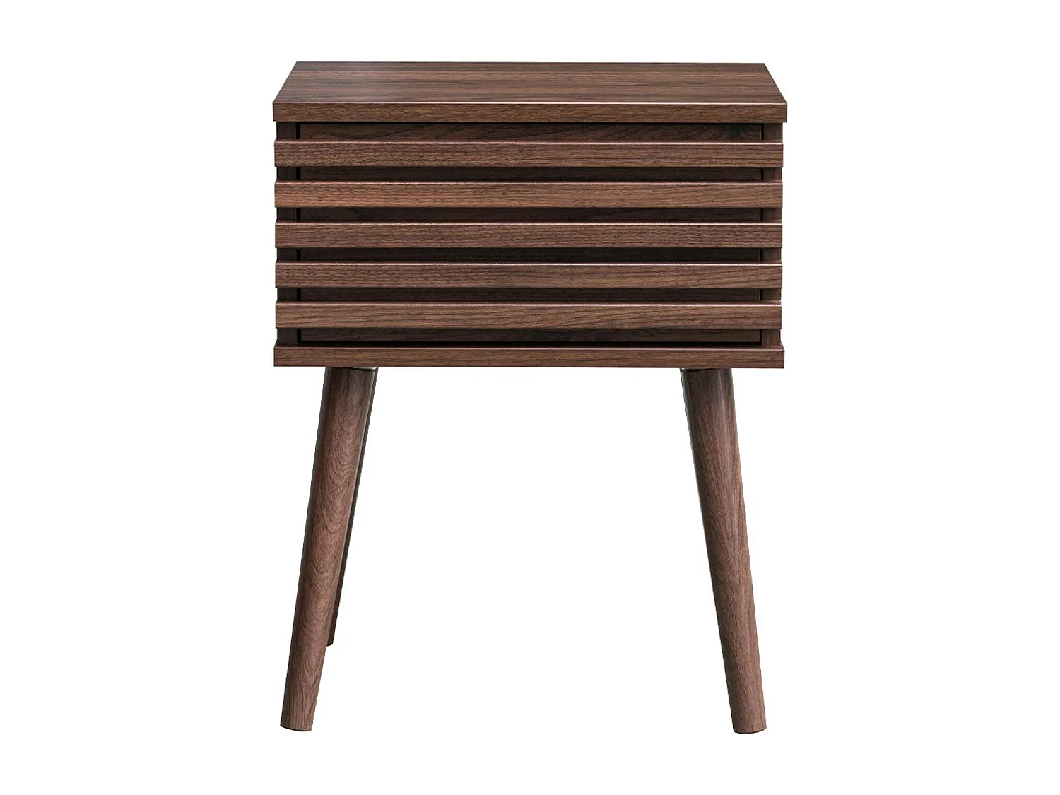 Comodino scandinavo con decori in legno scanalato, marrone