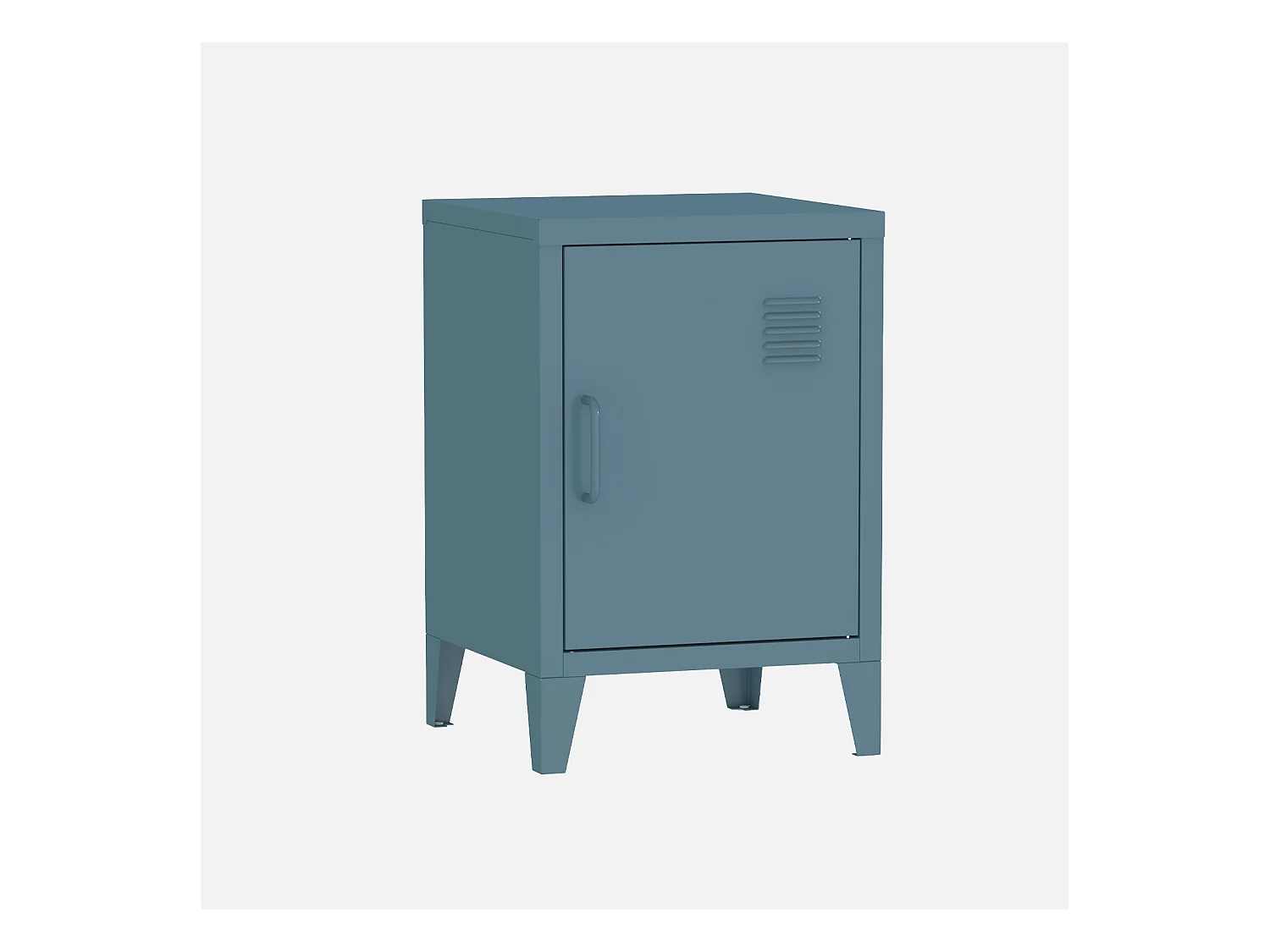 Table de chevet en acier bleu. 1 porte. casier