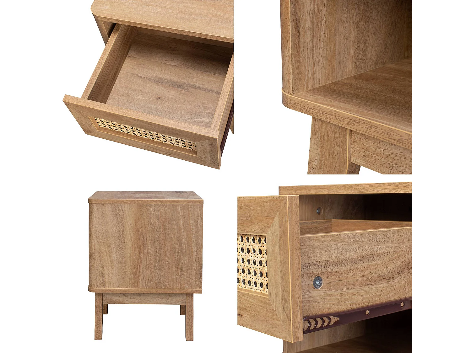 Mesita de noche efecto madera y caña, set de 2 natural