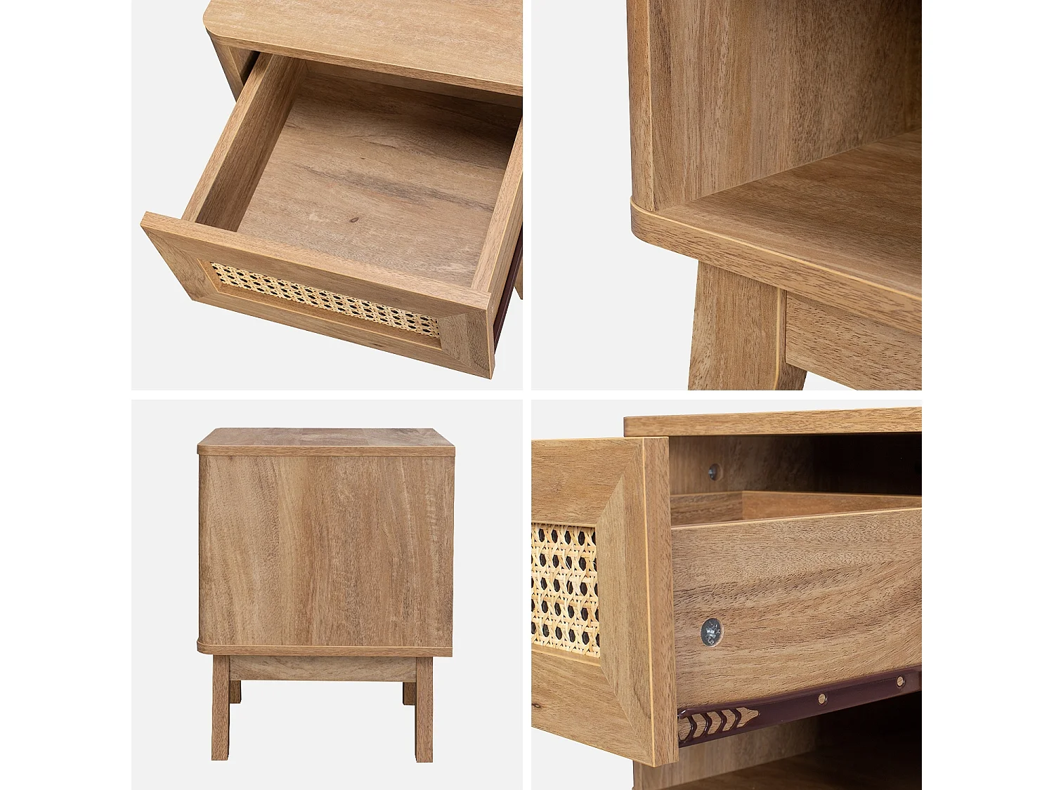 Set 2 comodini con decorazione in legno e canna da zucchero, marrone