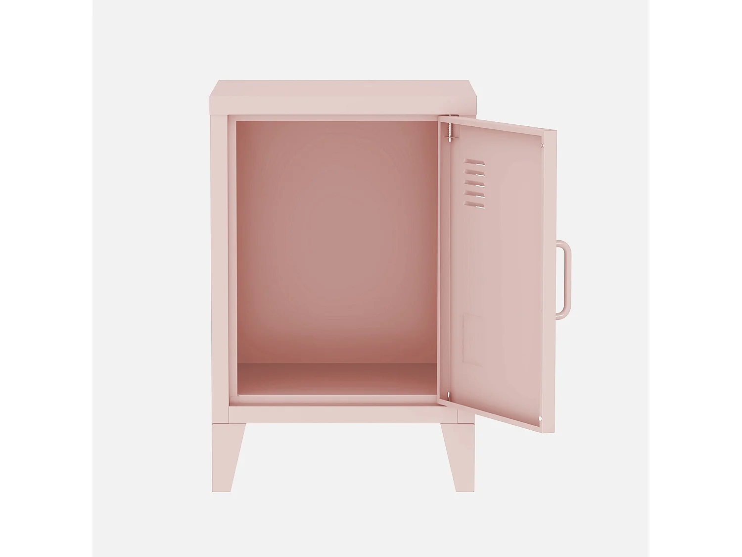 Table de chevet en acier rose. 1 porte. casier. chambre enfant