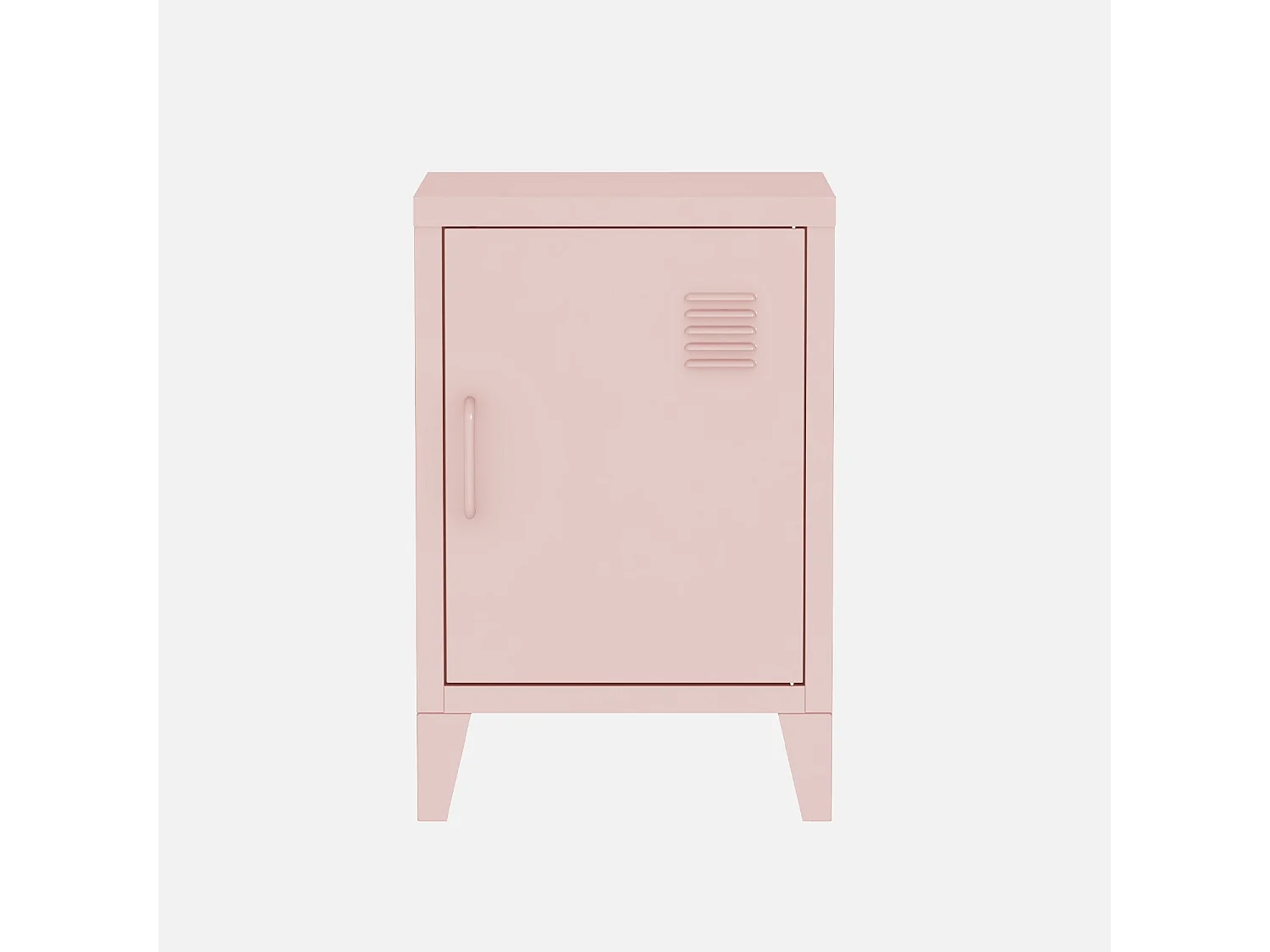 Table de chevet en acier rose. 1 porte. casier. chambre enfant