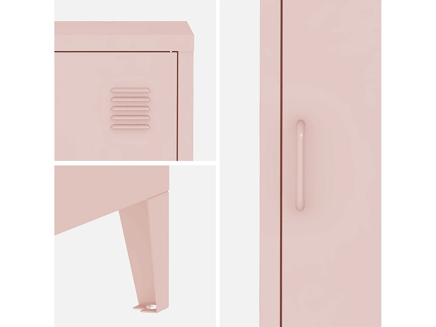 Table de chevet en acier rose. 1 porte. casier. chambre enfant