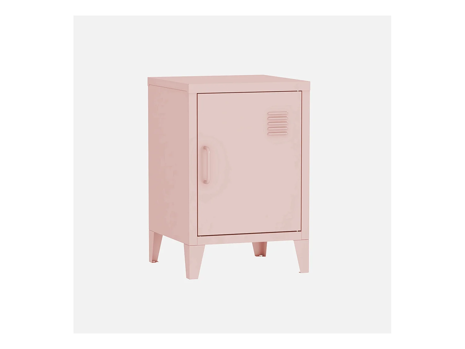 Table de chevet en acier rose. 1 porte. casier