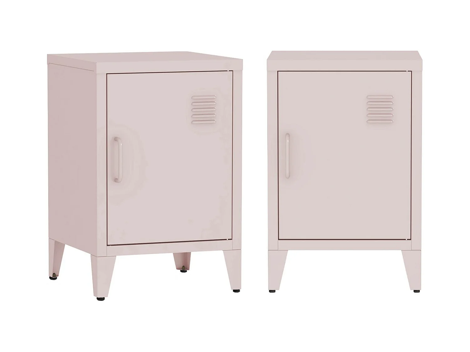 Lot de 2 tables de chevet en acier 1 porte. Rose. casier. L 38 x P 38 x H 55.7 cm