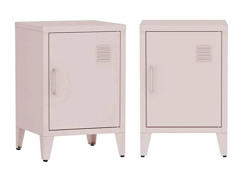 Set 2 comodini industriali, 1 anta, rosa