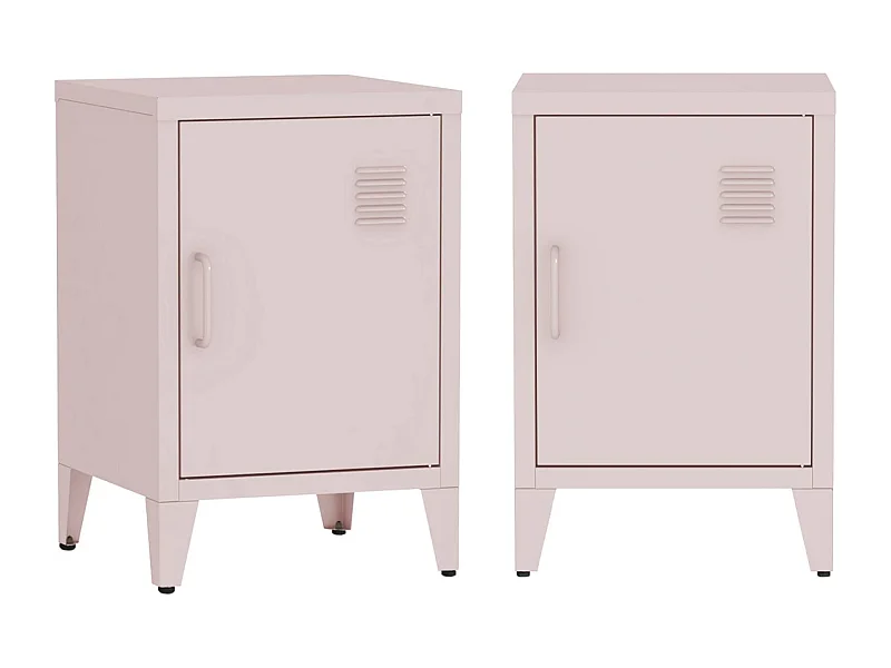 Lot de 2 tables de chevet en acier 1 porte. Rose. casier. L 38 x P 38 x H 55.7 cm