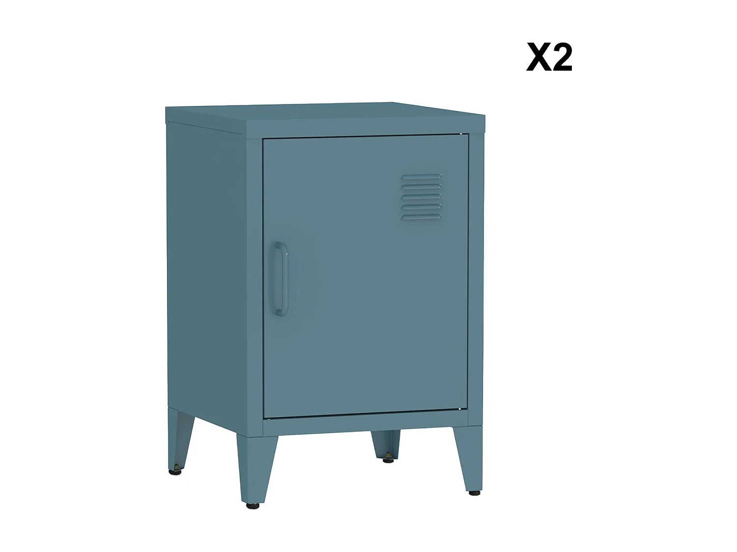 Lot de 2 tables de chevet en acier 1 porte. Bleu pétrole. casier. L 38 x P 38 x H 55.7 cm