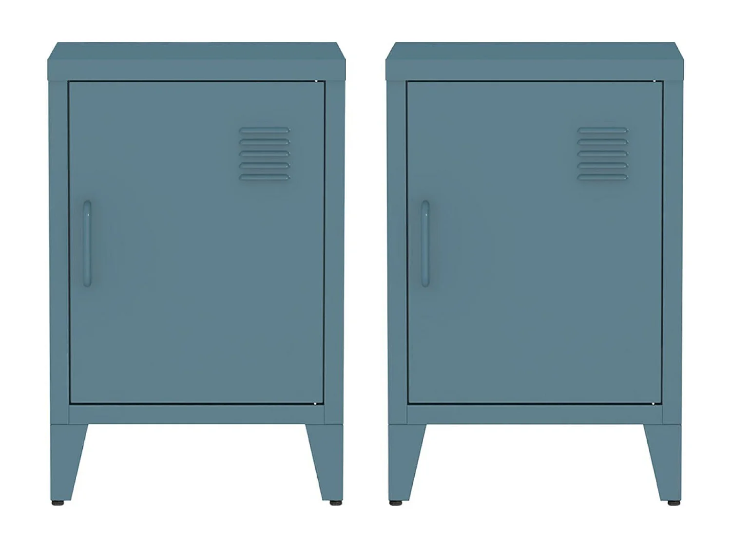 Lot de 2 tables de chevet en acier 1 porte. Bleu pétrole. casier. L 38 x P 38 x H 55.7 cm