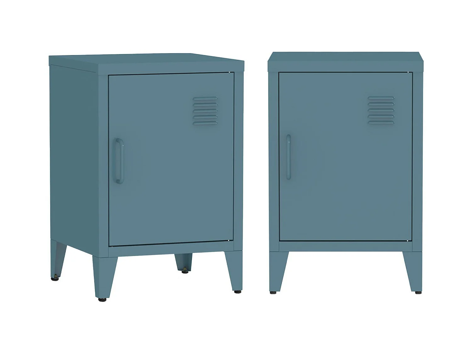 Lot de 2 tables de chevet en acier 1 porte. Bleu pétrole. casier. L 38 x P 38 x H 55.7 cm