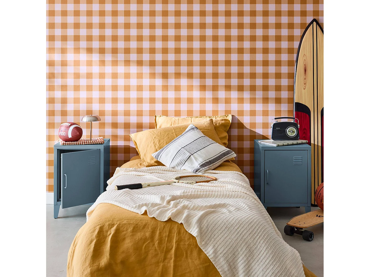 Set 2 comodini industriali, 1 anta, blu grigio