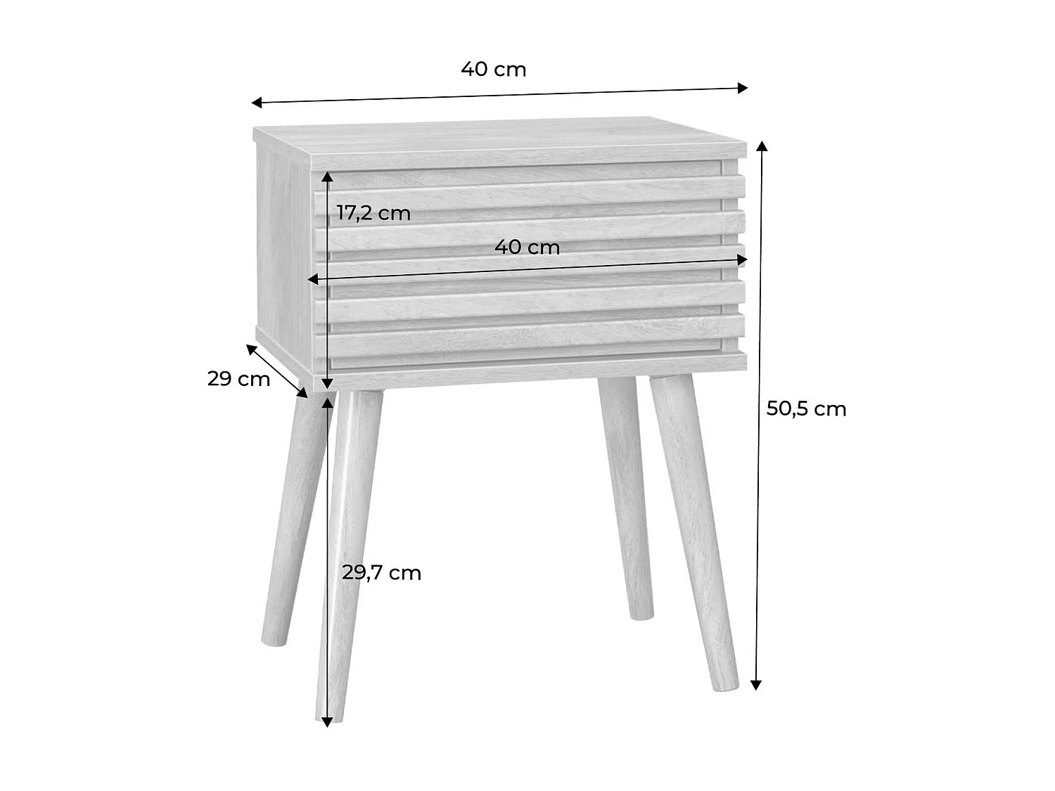 Lot de 2 tables de chevet style scandinave décor bois avec tiroir rainuré noyer et pieds compas