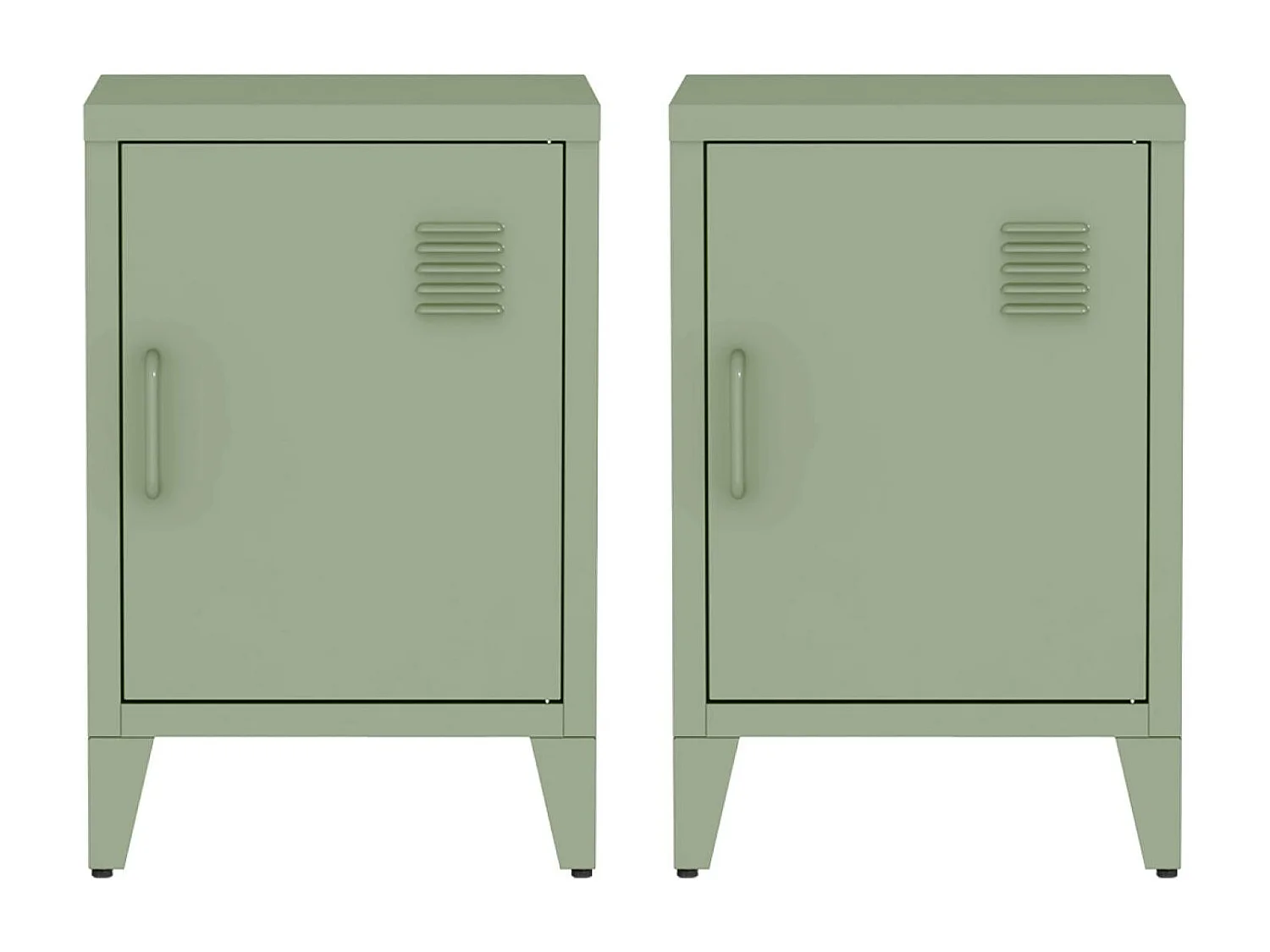 Mesita industrial con 1 puerta, set de 2 verde claro