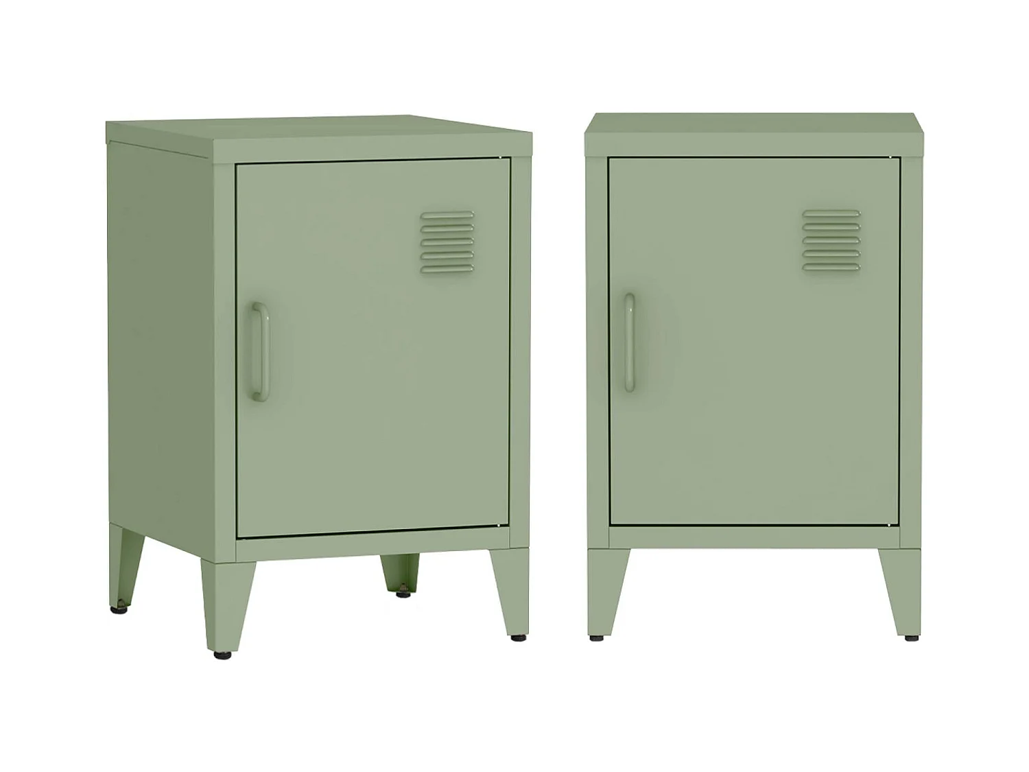 Lot de 2 tables de chevet en acier 1 porte. Vert. casier. L 38 x P 38 x H 55.7 cm