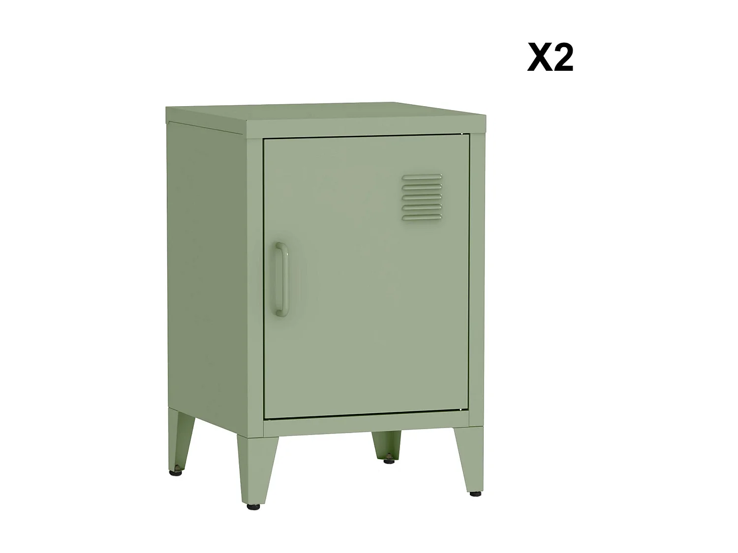 Mesita industrial con 1 puerta, set de 2 verde claro