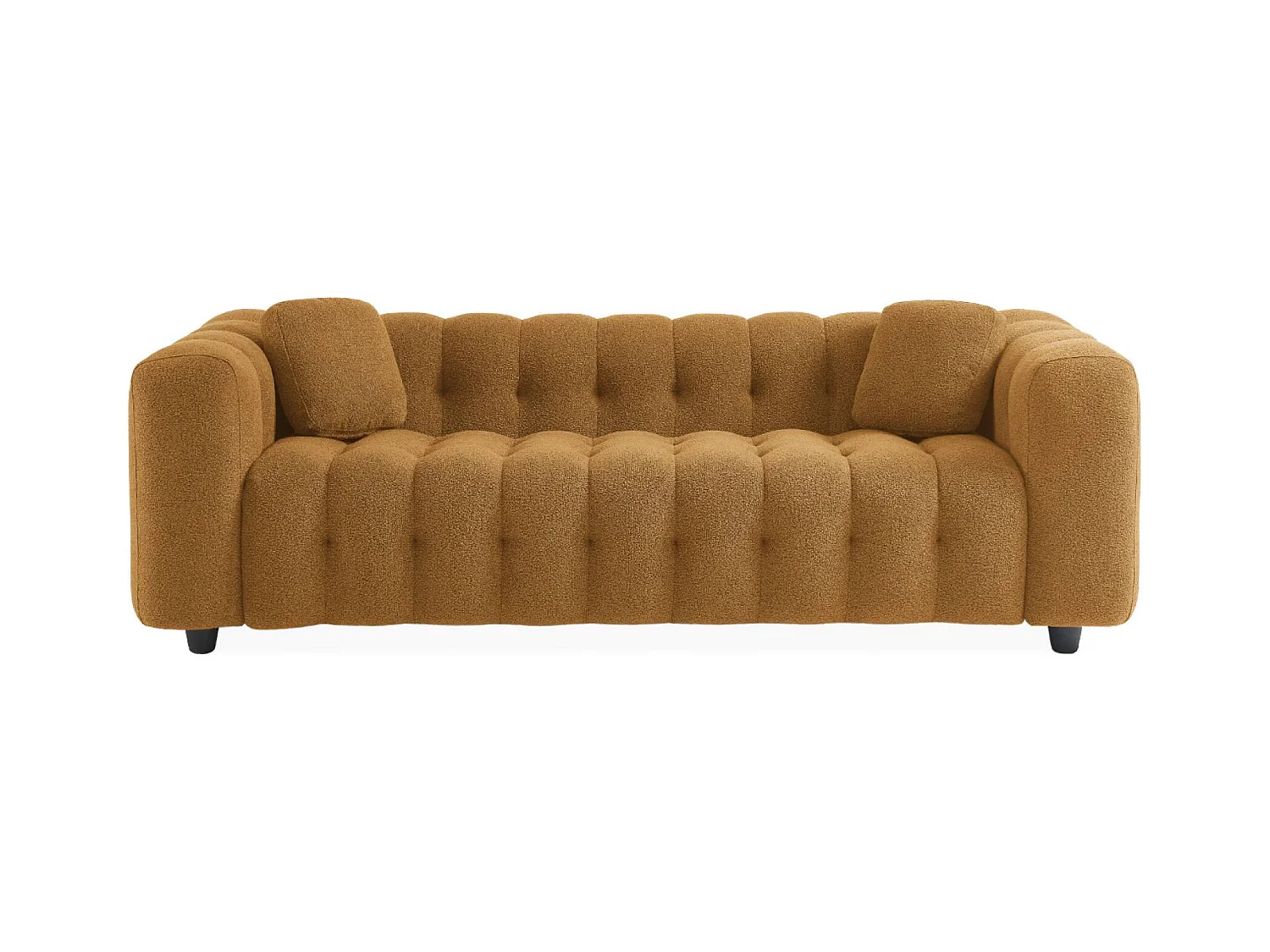 Divano rivestito in tessuto bouclé a 3 posti, mostarda