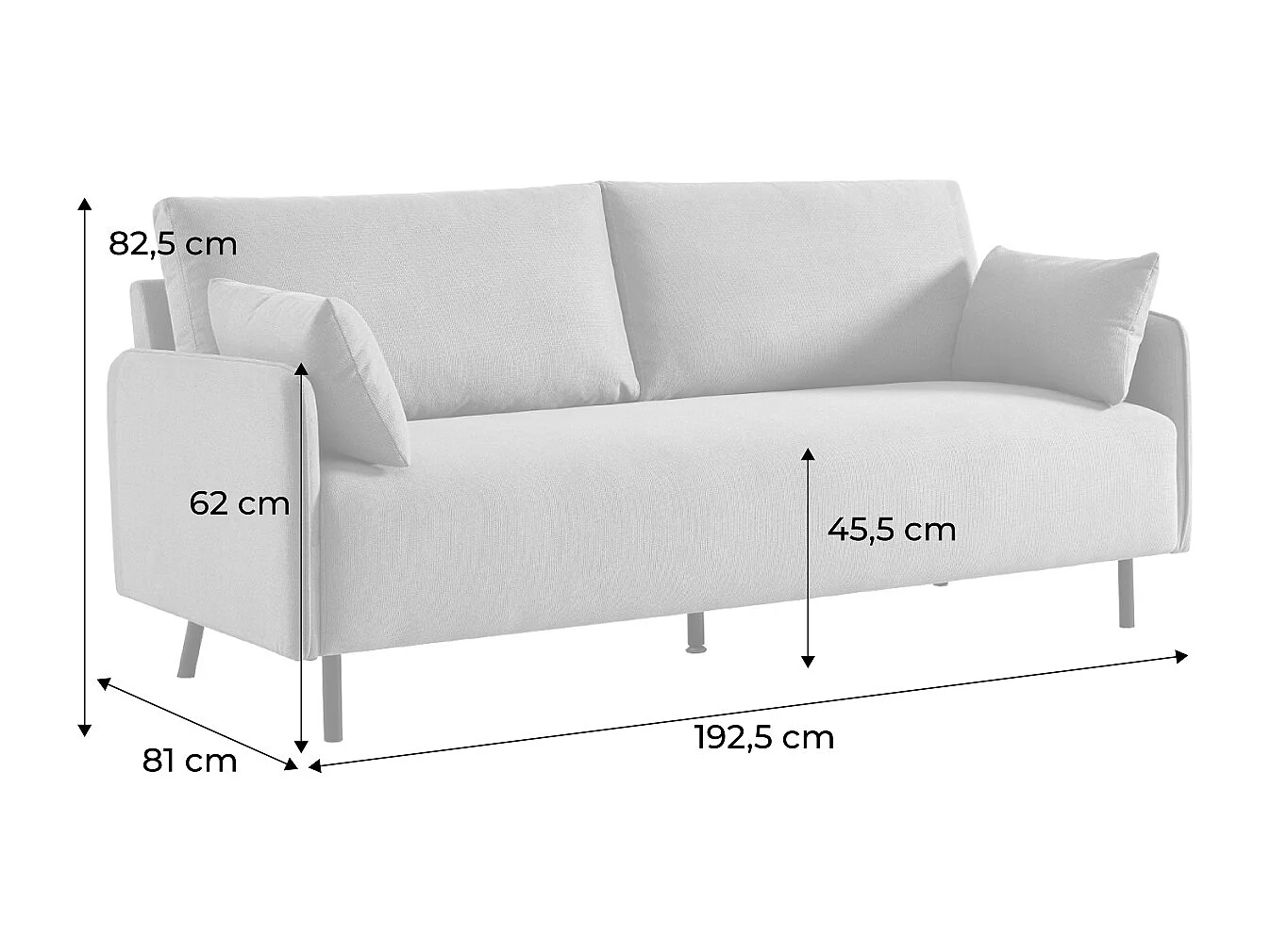 Sofá de 3 plazas en tejido hidrófugo, patas de metal beige