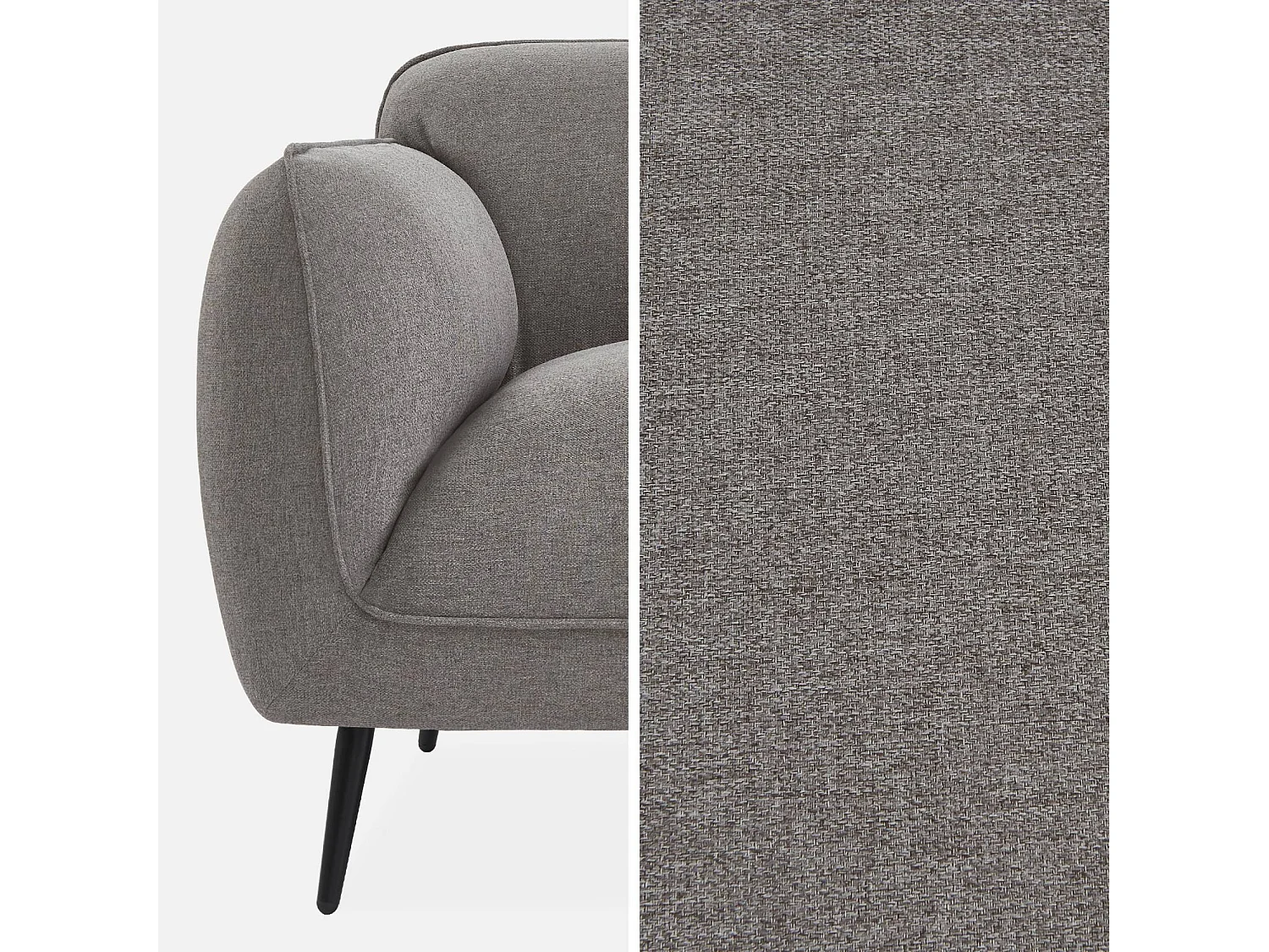 Canapé 3 places tissu gris clair et pieds métal noir