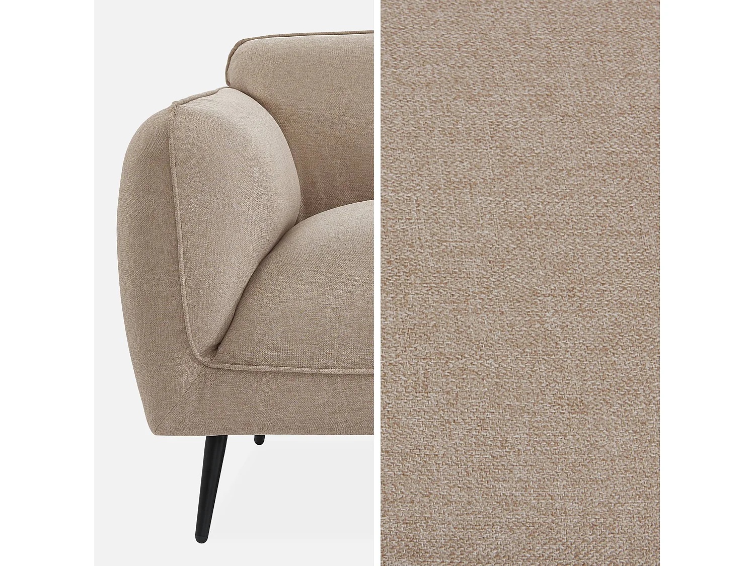 Sofá de 3 plazas en tela con patas de metal beige