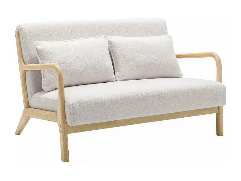 Panca scandinava in legno e tessuto bouclé a 2 posti, bouclé bianco