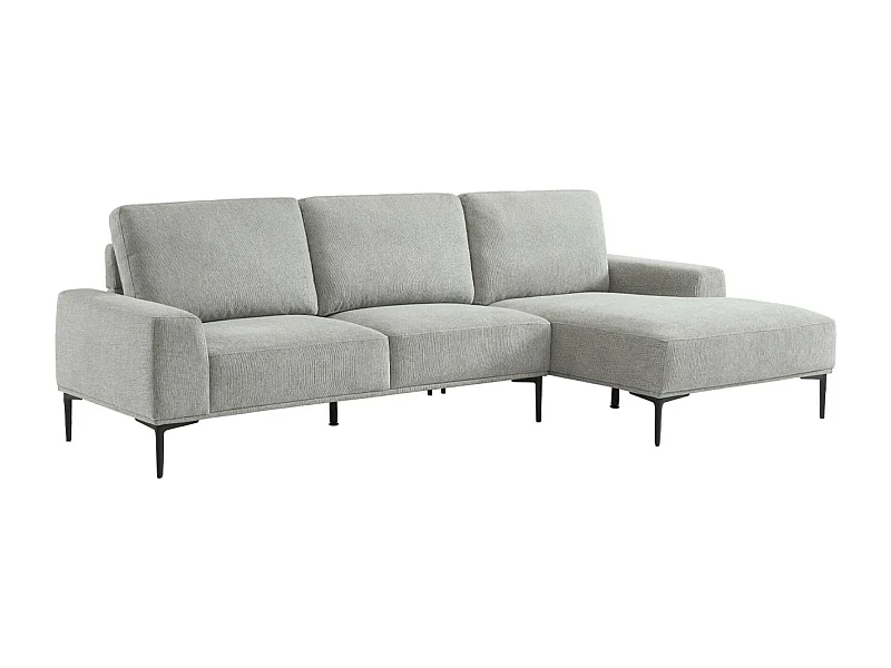 Sofá de 3 plazas en tela y metal, esquina derecha gris claro