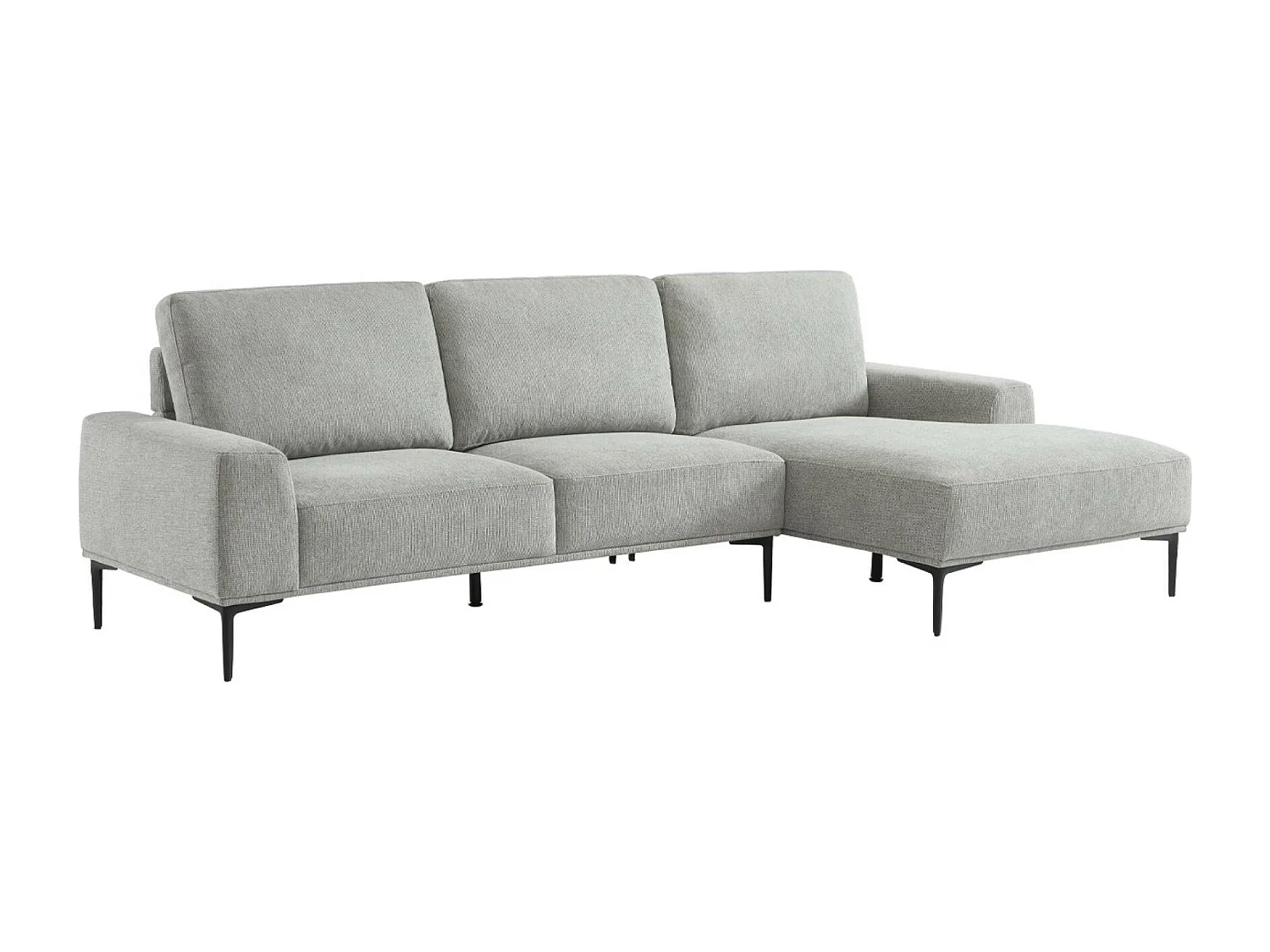 Sofá de 3 plazas en tela y metal, esquina derecha gris claro