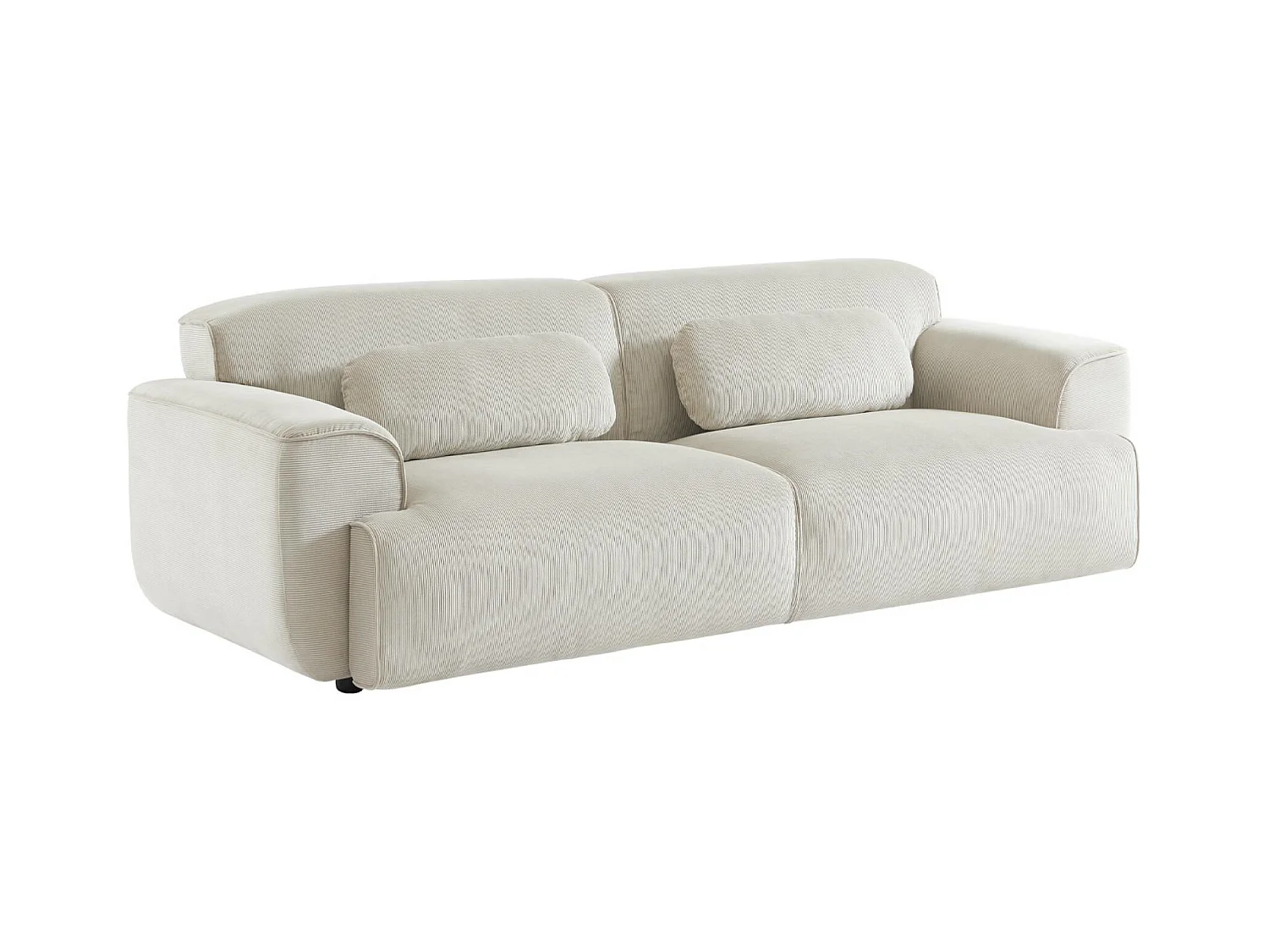 Canapé 3 places. tissu velours côtelé blanc crème. 2 coussins déhoussables. Wallas  L 230 x P 98 x H 73cm