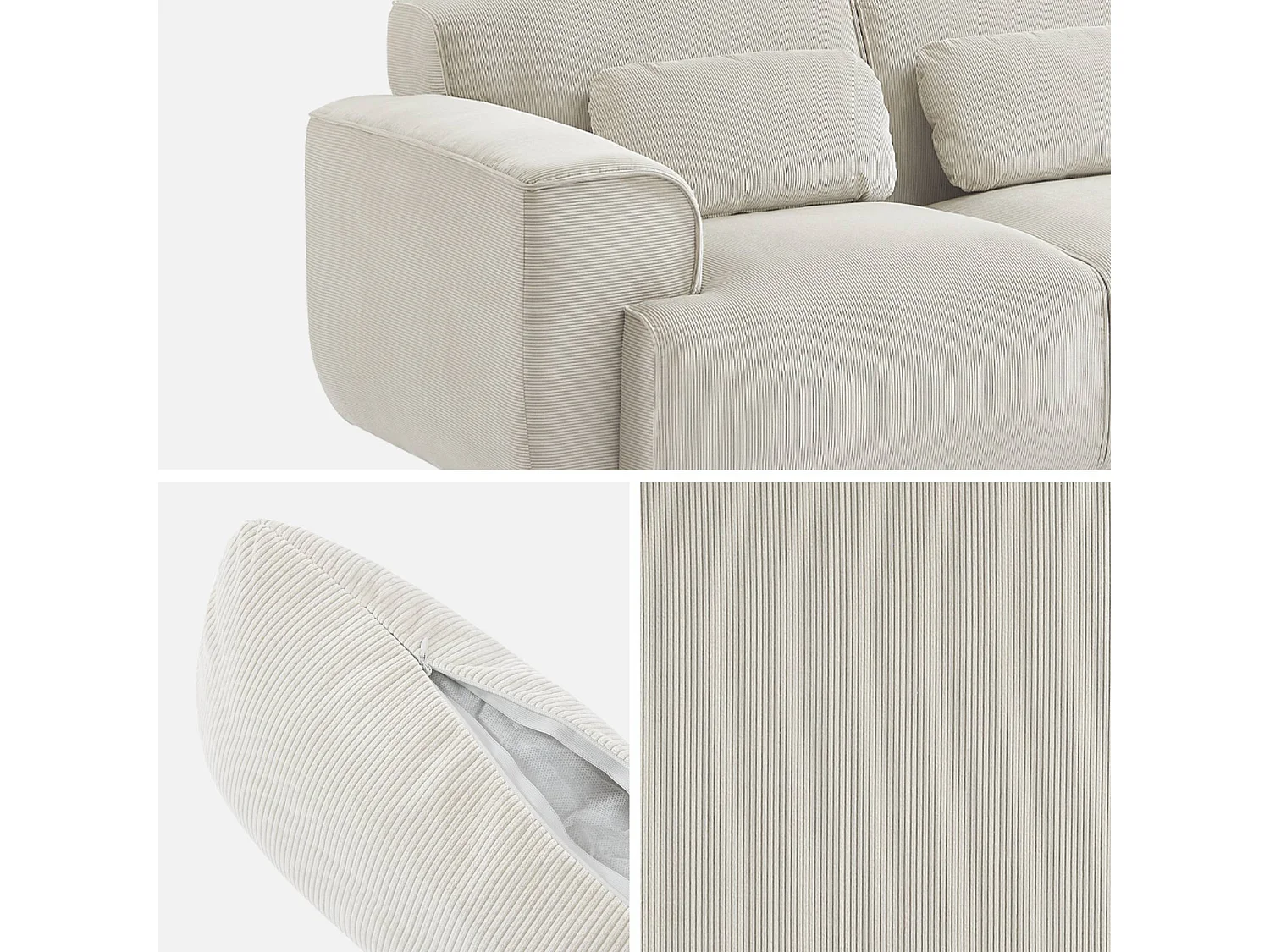 Sofá en terciopelo pana fina de 3 plazas crema