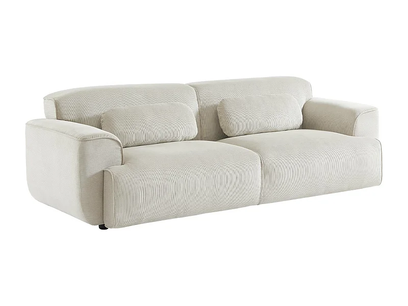 Canapé 3 places. tissu velours côtelé blanc crème. 2 coussins déhoussables. Wallas  L 230 x P 98 x H 73cm